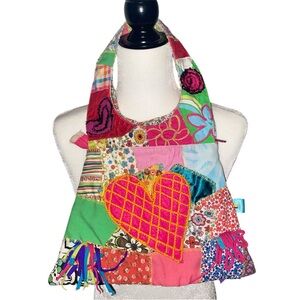 Vtg Colorful Patchwork Handbag with Heart Design